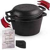 Cuisinel Cast Iron Dutch Oven - 3-Quart Deep Pot - Pre-Seasoned 2-in-1 Multi-Cooker - Combo Lid Doubles as 8"-inch Skillet + Silicone Handle Covers + Scraper - Use for Baking Bread. PFAS and PFOA-free