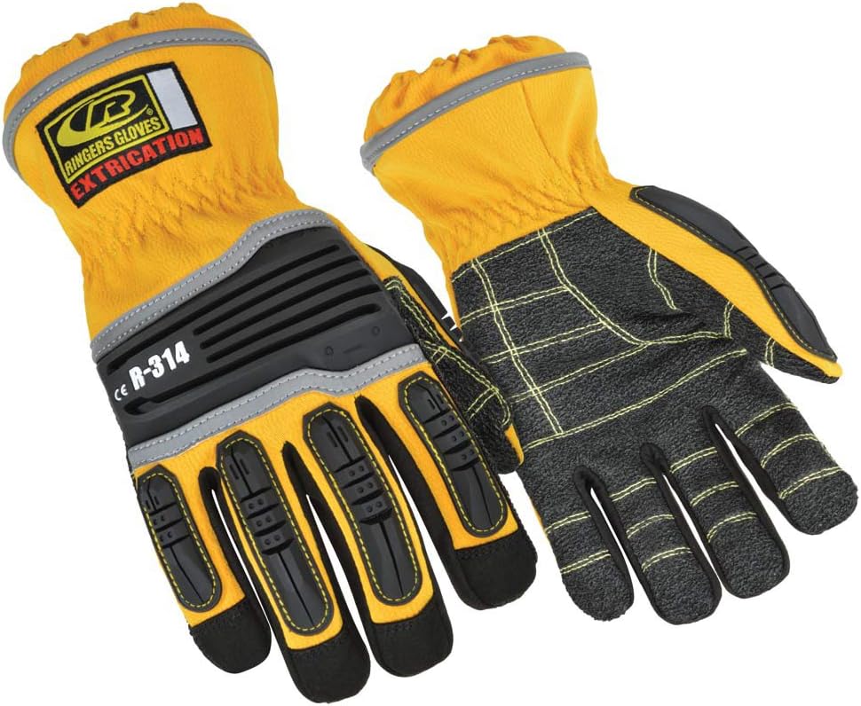 Ringers Gloves R-314 Extrication, Cut and Impact Protection, KevLoc Grip System, Yellow, Large