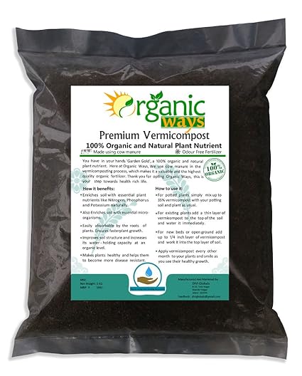 OrganicWays Cow Manure Made Vermicompost, Organic Natural Plant Nutrient for Home Gardens and Potting Mix (5 Kg)
