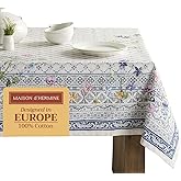 Maison d' Hermine Table Cloth Square Table 100% Cotton 54 x 54 Inches Tablecloth Reusable Decorative for Dining Kitchen Room Farmhouse Home Easter Decorations Spring Summer - Faience