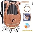 Lyre Harp, 16 Strings Mahogany Acoustic Harp with Extra Strings, Picks, Tuning Lever, Black Gig Bag, Beginner's Manual for Lyre