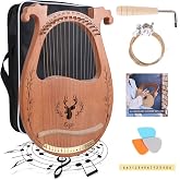 Lyre Harp, 16 Strings Mahogany Acoustic Lap Harp for Adults Beginners | Extra Strings, Picks, Tuning Lever, Black Gig Bag, Beginner's Manual, Ideal Gift for Music Lovers