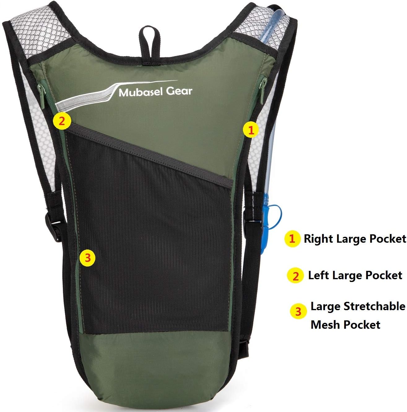 Mubasel Gear Hydration Backpack Pack with 2L BPA Free Bladder - Lightweight Pack Keeps Liquid Cool Up to 4 Hours - Great Storage Compartments - Outdoor Sports Gear for Running Hiking Cycling Skiing : Sports & Outdoors
