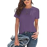 KevaMolly Basic T Shirts for Women UPF 50+ Short Sleeve Casual Summer Tops Trendy Solid Loose Fit Crew Neck Tees Tshirt