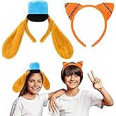 Wavwavw 2 Pcs Dog and Orange Cat Costume Include Dog Ears Headband with Blue Hat and Cat Ears Headband Movie Costume for Halloween Friends Adult