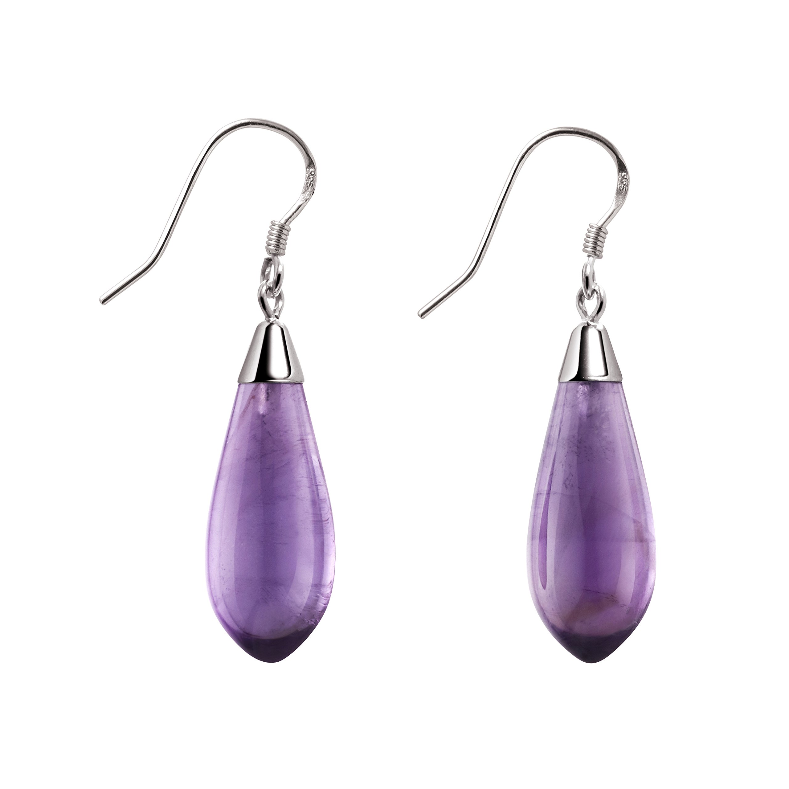 Franki Baker Elegant Genuine Natural Amethyst Gemstones & 925 Sterling Silver Pear Drop Earrings. Length: 3.75