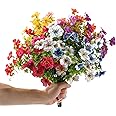 Hyfant Artificial Violets Flowers 8 Bundles Synthetic Flowers Realistic Artificial Flowers for Party Wedding Faux Flower Decorations for Inside Outside Yard Porch Patio Garden Planters Window Box