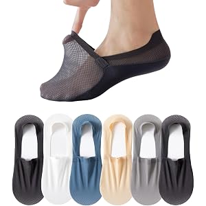 KELIUM invisible breathable anti-slip socks, low-cut no show socks for women men, one size US 6-10, 6 pairs