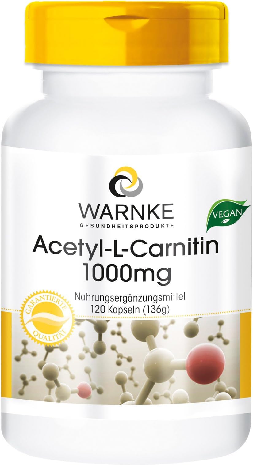 Warnke Vitalstoffe Acetyl L-carnitine 1000mg, Vegan, bioavailable, 120 Capsules