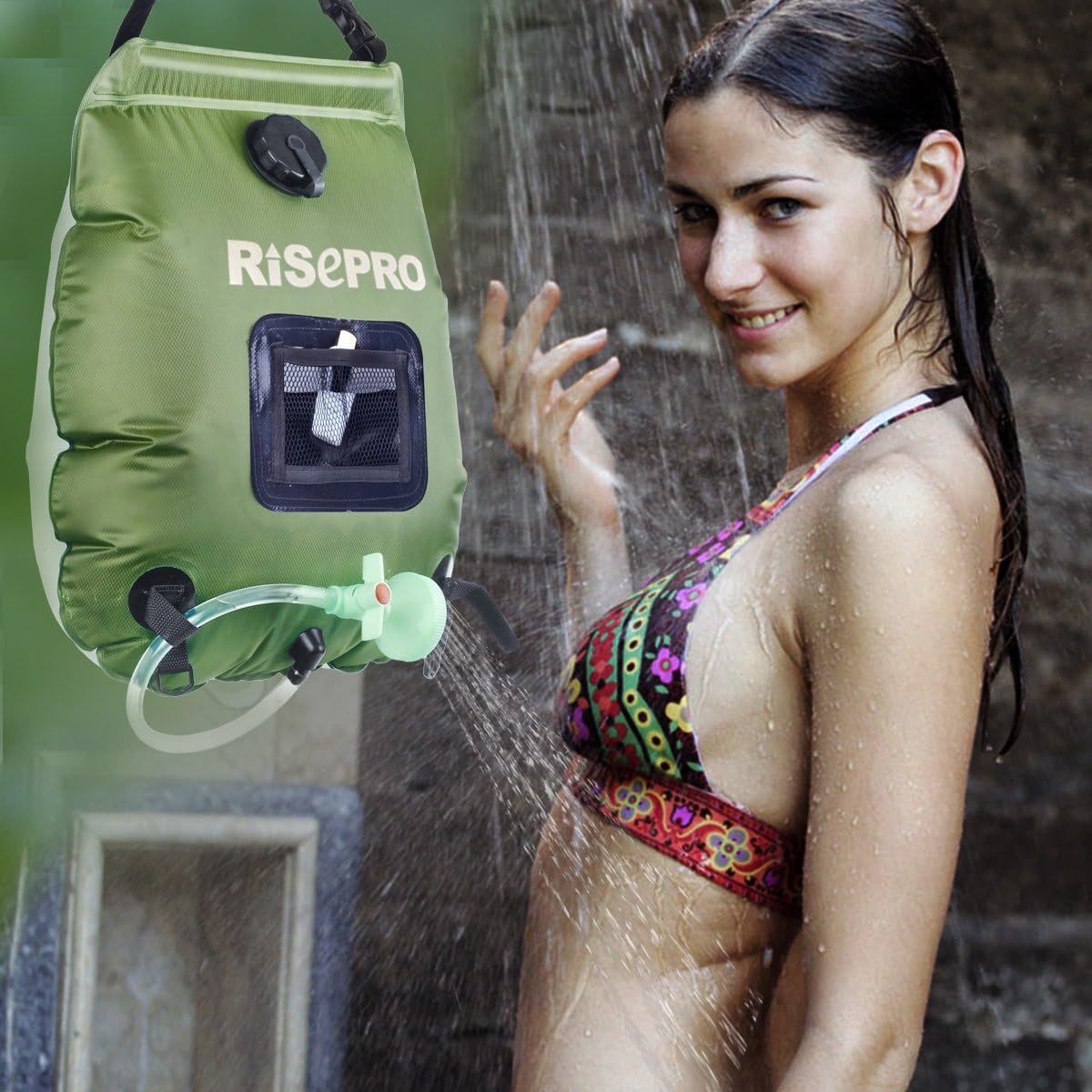 RISEPRO Solar Shower Bag, 5 gallons/20L Solar Heating Premium Camping Shower Bag Hot Water with Temperature 45°C Removable Hose on/Off Switchable Shower Head Hiking Climbing Summer Shower K8 : Sports & Outdoors