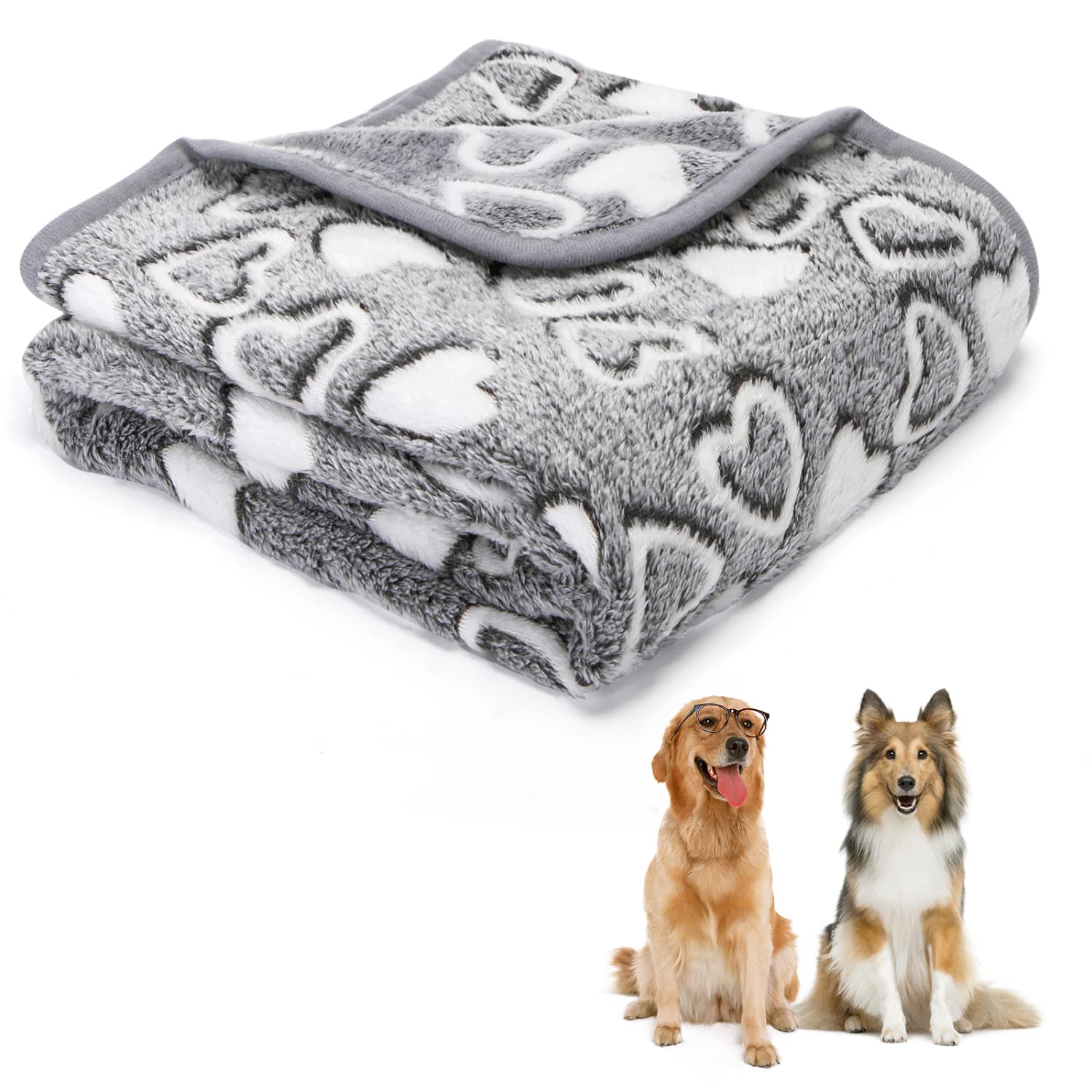 Nobleza Dog Blankets Large Washable - 120x100cm Pet Blanket Cat Blanket Heart Pattern Dog Flannel Fleece Blankets Soft Warm Pet Throw Pet Blankets for Dogs Cats Puppy, Grey, 47.2x39.4in