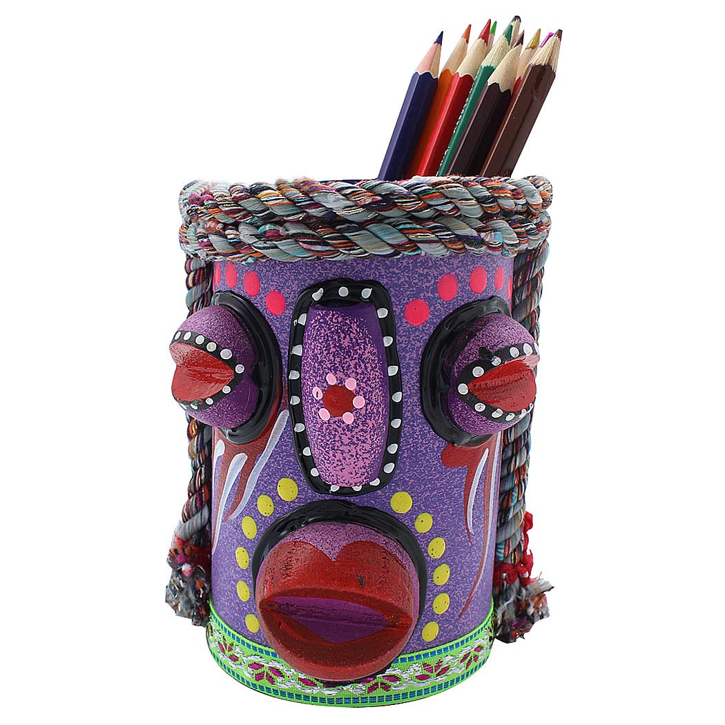 SIPLIV Creative Handmade Pen Holder Ethnic Style Painted Pen Holder for Pen Collection Desk Supplies Organizer Gift for Desk Office Classroom Home, Purple