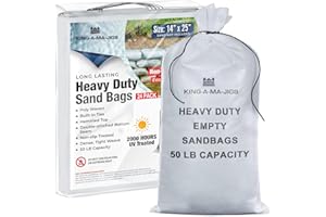 KING-A-MA-JIGS (24 Pack) Heavy Duty Sandbags for Flooding, Construction, Landscaping, Emergency Preparedness - Empty Sand Bags with Tie Strings - UV Treated - 50 lbs Capacity (24 Pack, 14" x 25")