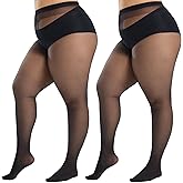 WiliW 2 Pairs Plus Size Tights for Women, 40D Sheer to Waist Sheer Pantyhose