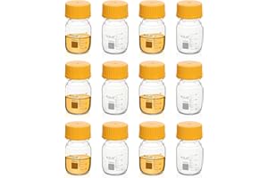 ULAB Round Media Storage Bottle, Vol.100ml(3.4oz) 3.3 Borosilicate Glass Bottles with GL45 Screw Cap, Pack of 12, URB1034