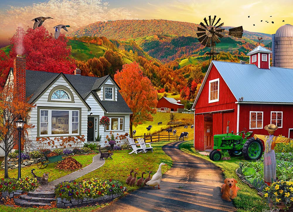 Vermont Christmas Company Country Farm in The Fall Jigsaw Puzzle 1000 Piece - Fully Interlocking & Randomly Shaped Pieces