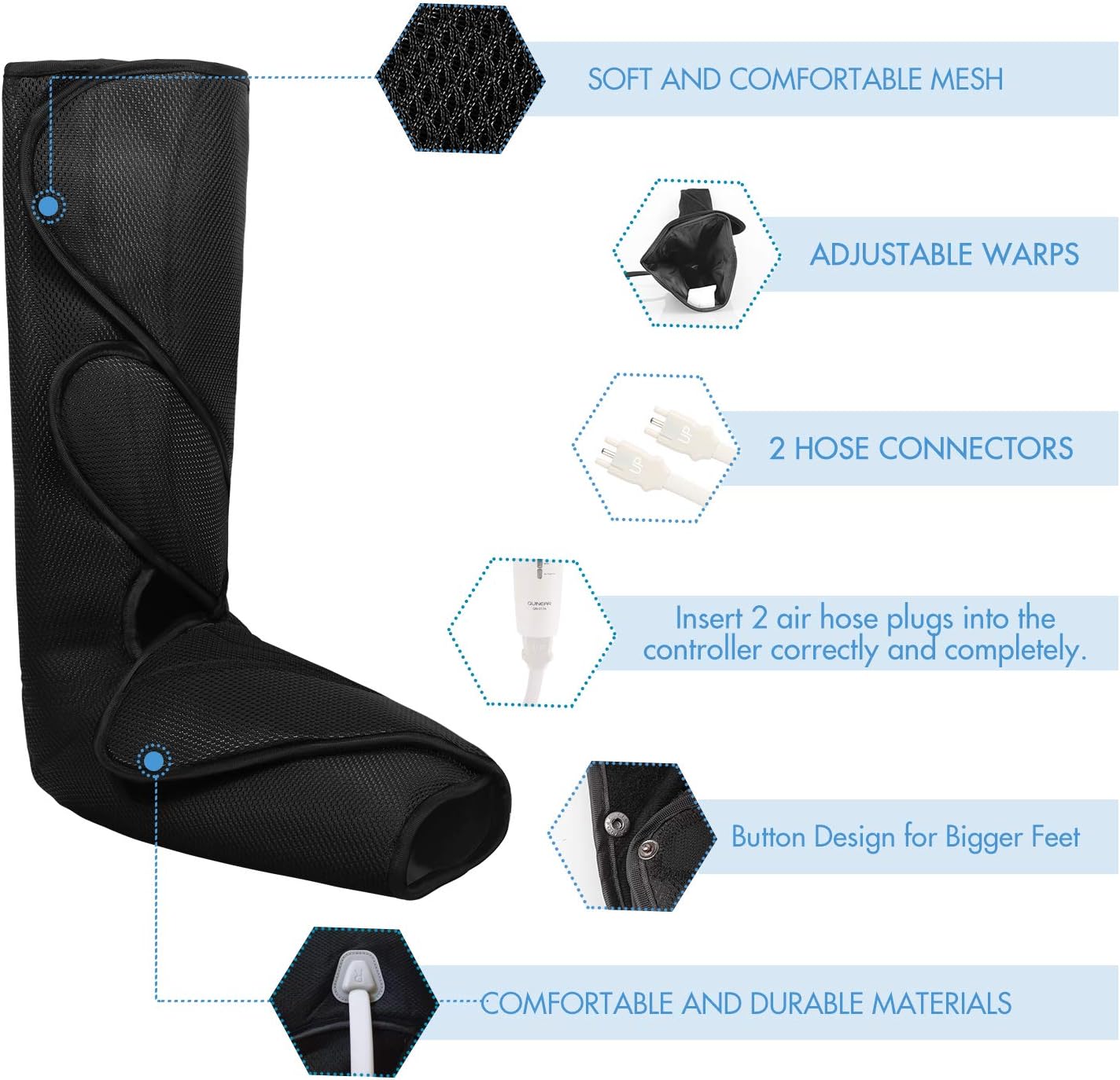QUINEAR Leg Massager with Heat Air Compression Massage for Foot & Calf Helpful for Circulation and Muscles Relaxation: Health & Personal Care