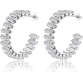 Large Rhinestone Hoop Earrings for Women: Hypoallergenic 14K Gold or White Gold Plated Thick Sparkling Crystal Big Silver Hoops Earrings for Woman Prom Party Favors or Daily Wear