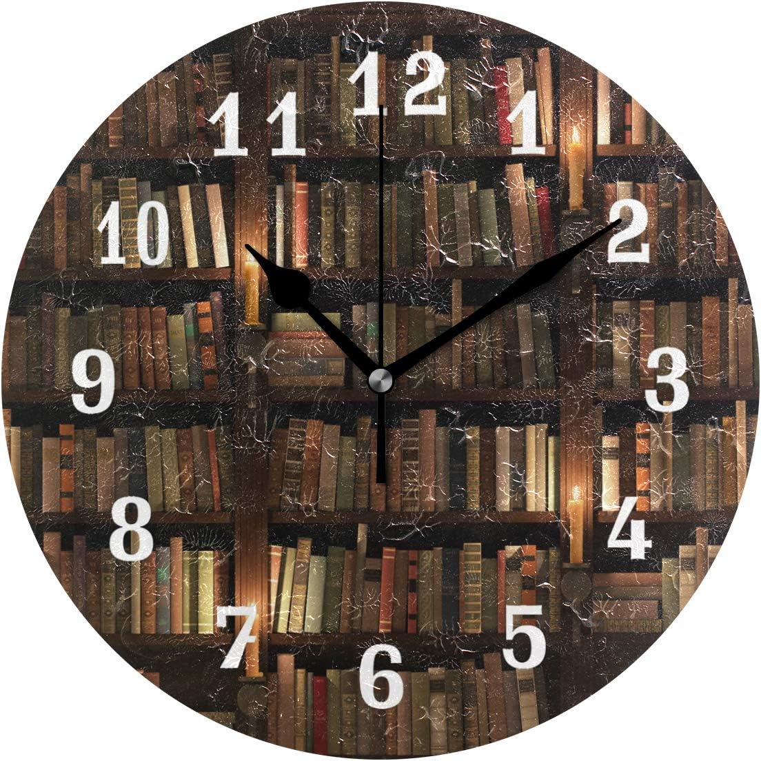 AUUXVA SEULIFE Wall Clock Bookshelf Room Library, Silent Non Ticking Clock for Kitchen Living Room Bedroom Home Artwork Gift