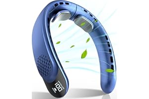 FrSara Rechargeable Neck Fan, Personal Fan with LED Display, 3 Speeds with 4000mAh Battery Powered, Supports USB TYPE-C, Portable, Ideal & Quiet for Women, Men Travel, Outdoor, Blue