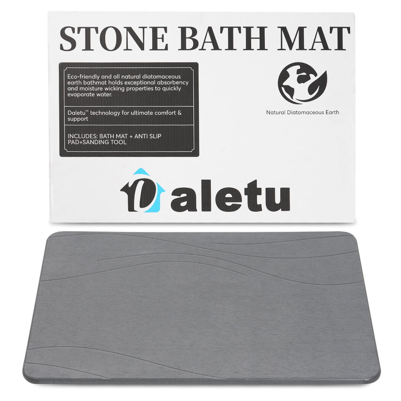 Daletu Stone Bath Mat, Quick Dry Diatomaceous Earth Large Mat, Non-Slip Super Absorbent Diatomite Stone Bathroom Mat for Bathroom Floor, Kitchen Counter Dishes, Plant or Pet