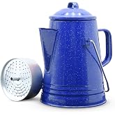 GRIP Coffee Percolator (Blue) - Durable Glazed Enamel Steel - Prepare Coffee Over the Fire - Camping, Hiking, Backpacking, Fishing, Hunting - (8 Cups)