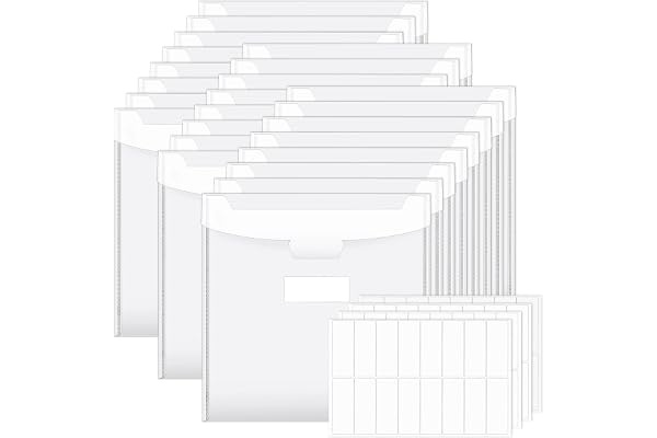 PIAOPIAONIU 12 x 12 Inch Scrapbook Paper Storage Organizer Plastic Clear Paper Loading File Folders with Blank Sticky Index T