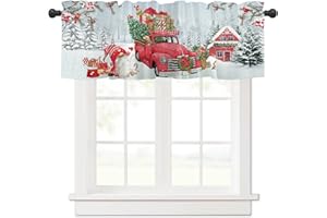ROVOZAR Christmas Valance for Windows, Christmas Gnome Truck Window Valances, Xmas Window Curtain 1Panel 52 x 18 inch, Christmas Valance for Kitchen Bathroom Bedroom Decor