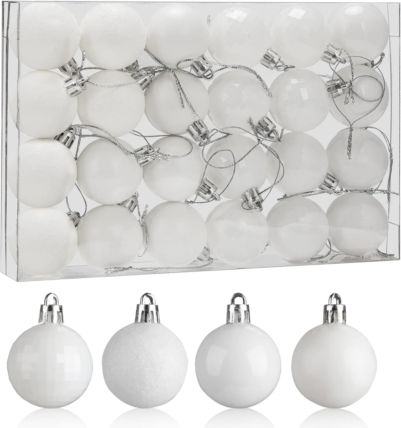 Ornaments - Aitsite 24ct Christmas Tree Ornaments Set 1.57 inches Mini Shatterproof Holiday Ornaments Balls for Christmas Decorations (White)