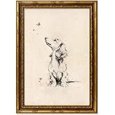 Gold Framed Vintage Dog Canvas Wall Art, Dachshund Sketch Poster Print, | Butterfly Wall Decor for Living Room Bedroom Nursery Office Farmhouse Decoration, Ready to Hang, 16x24 Inch