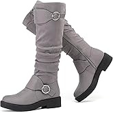 Ruiee Women's Slouchy Knee High Boots Comfortable Wide Calf Platform Flat Tall Boot Stylish Round Toe Fall Winter Casual Boots for Women.