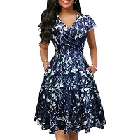 oxiuly Fit and Flare Floral Work Dresses for Women 2025 Casual Cocktail  Elegant Burgundy Vintage Graduation Casual Dress with Pockets (S062  BkPMuDf) S at Amazon Women's Clothing store