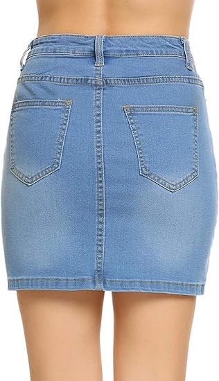 blue stretch denim skirt