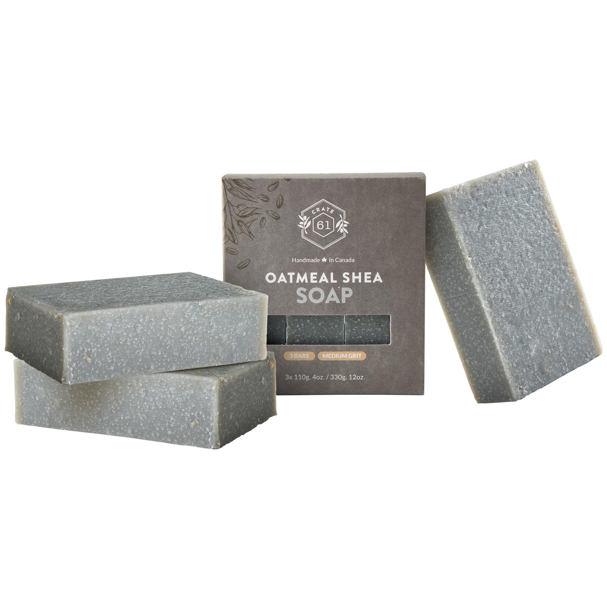 Crate 61, Handmade Vegan Natural Bar Soap Cold Pressed For Face And Body, With Premium Essential Oils, Eucalyptus & Peppermint For Men And Women 3 Pack (Oatmeal & Shea)