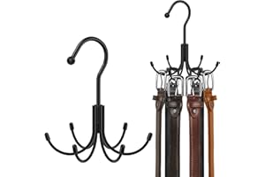 HOMEBROS Belt Hanger, Metal Belt Rack Holder, 360° Rotatable, Maximum 24 Storage Capacity, Black, 2 Pcs