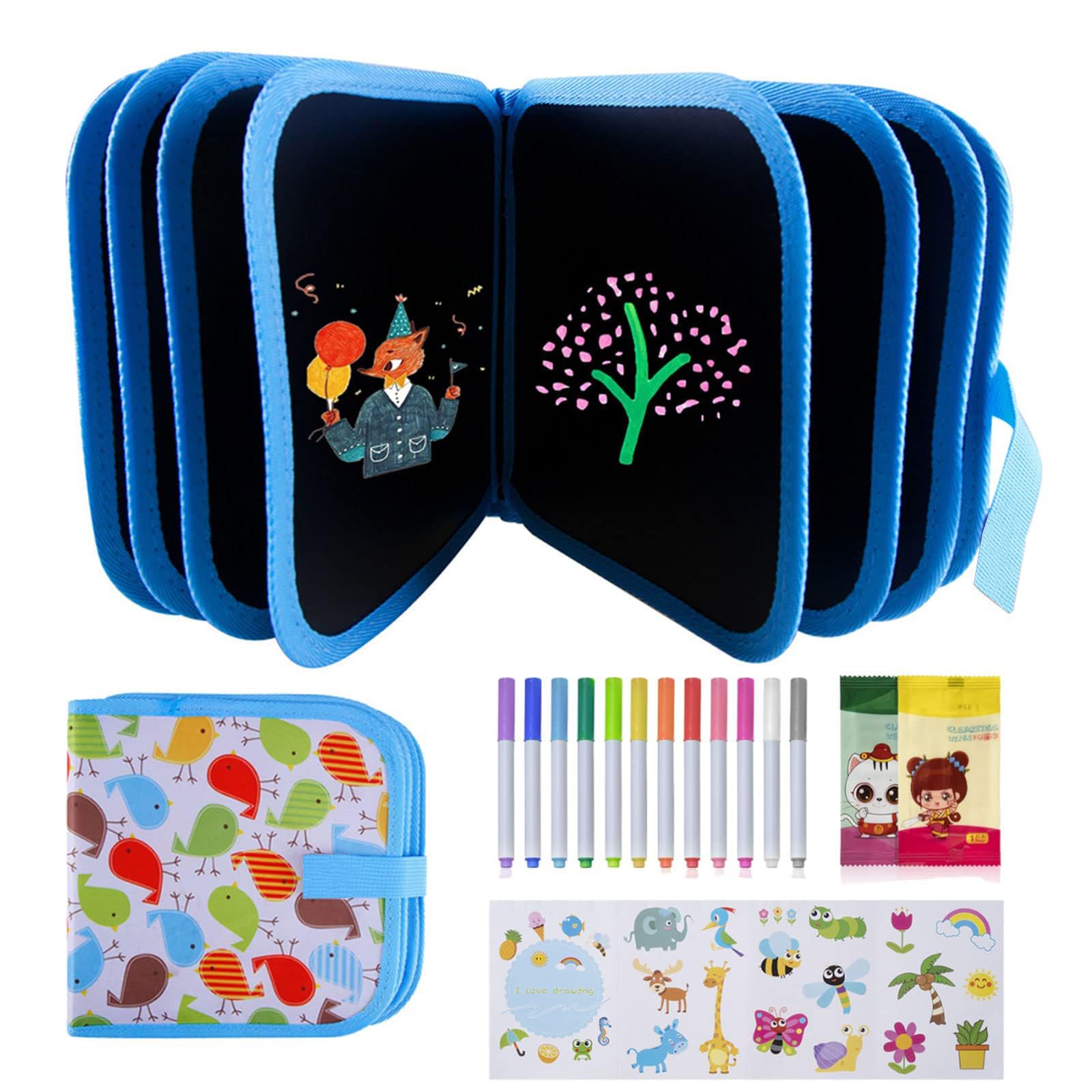 Erasable Doodle Books, Double-Sided Kids' Drawing Writing Boards with 12 Coloring Pens, Portable Early Learning Drawing Pad Travel Toys Birthday Gifts for 3-8 Year Old Boys Girls