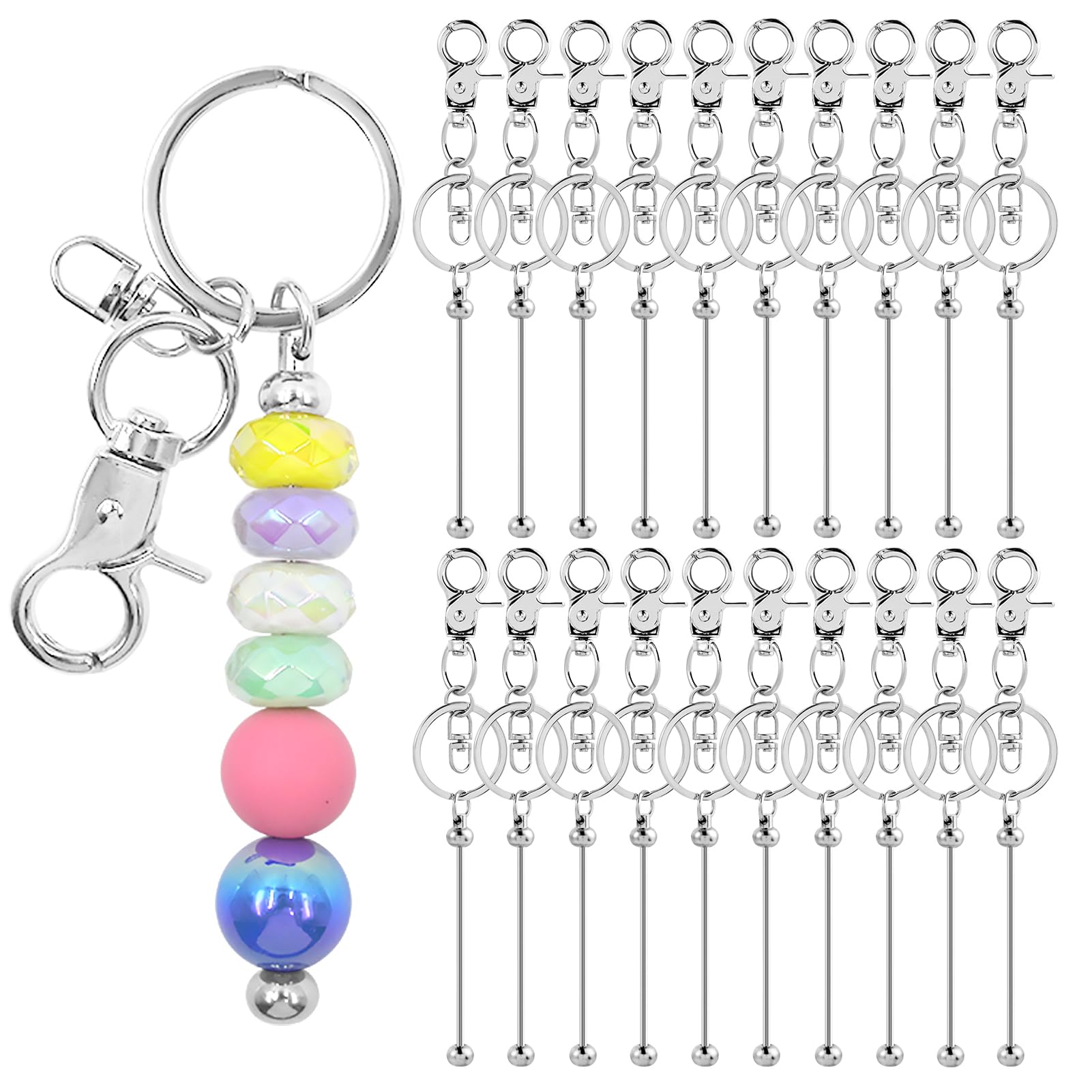 Photo 1 of DNLEGULI 20 Pcs Beadable Keychains Bulk Kit – DIY Keychain Making Supplies with Metal Blanks for Crafts, Jewelry, Charms, Custom Projects – Blank Chain Bars for Beaded Keychain Design (Silver)