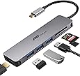 USB C Hub Multiport Adapter - 7 in 1 Portable Space Aluminum Dongle with 4K HDMI Output, 3 USB 3.0 Ports, SD/Micro SD Card Reader Compatible for MacBook Pro, XPS More Type C Devices