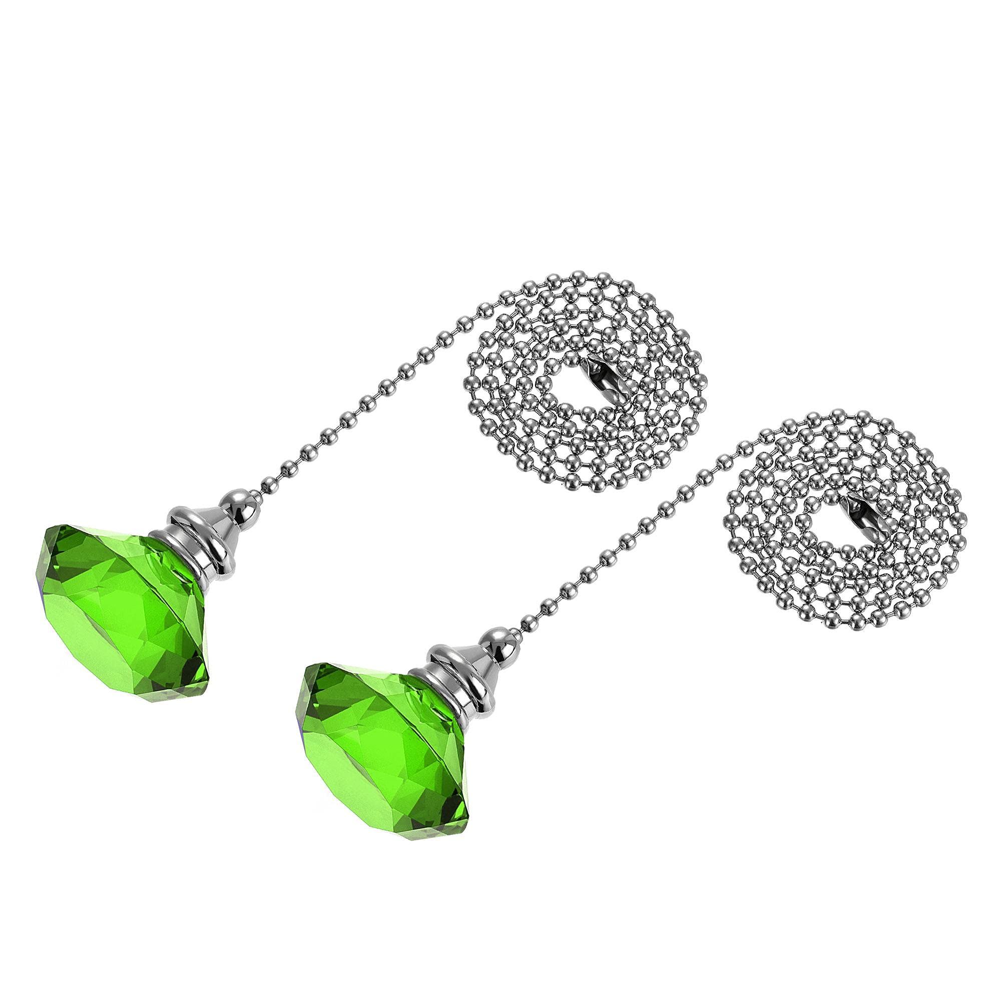 sourcing map 20 Inch Ceiling Fan Pull Chain, Decorative Crystal Fan Pull Chain Ornament Extension, 3mm Diameter Beaded Diamond Pendant, Green 2Pcs