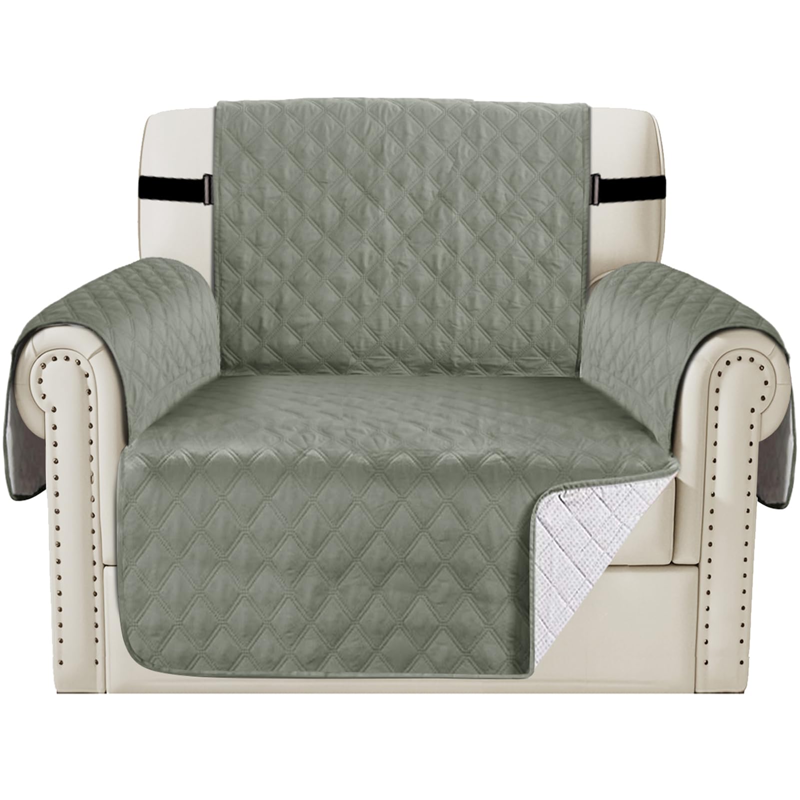 Teynewer Sofa Covers 100% Waterproof 1 Seater Sofa Slipcovers Reversible Washable Furniture Protector, Non-Slip Washable with Adjustable Elastic Straps Couch Covers for Kids, Dogs, Pets, Light Grey