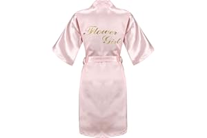 EPLAZA Kids Girls Silky Satin Robes for Wedding Bridal Party Flower Girl Robe with Gold Glitters