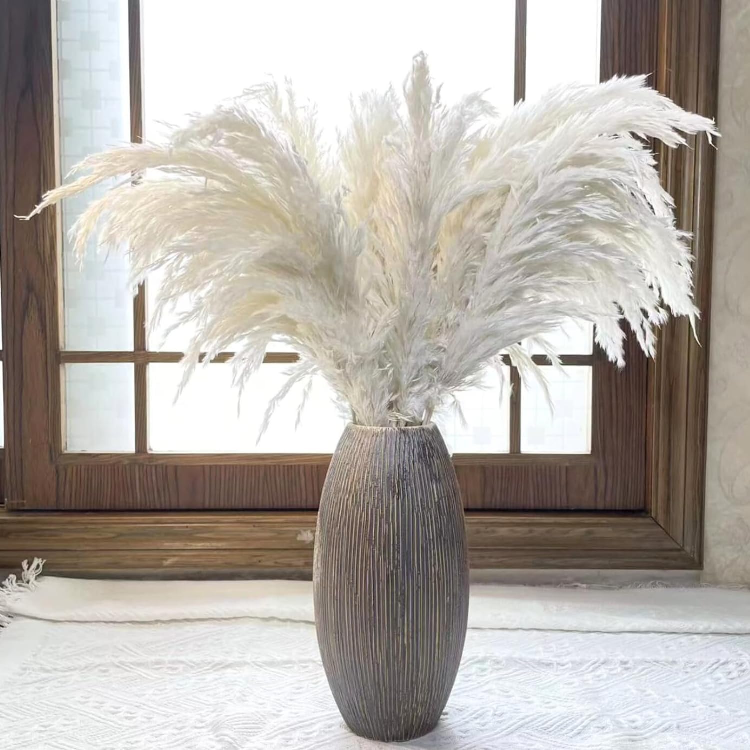 Dried & Preserved Flora - Boho Pampas Decoration, (10 Units, 17.5 inch Large). White Pampas Grass Decor Fluffy. Small Pampas Grass, Boho Flowers Decor, Dried White Flowers. by AlobyC (White |10 pcs | 17inch|)