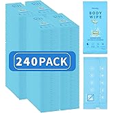 240 Pcs Body Wipes Individually Wrapped (9.29" x 8"), Large Shower Wipes for Adults Bathing No Rinse, Portable Personal Cleansing for Gym, Camping, Hiking, Backpacking,Bulk Homeless Supplies
