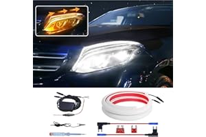 MAODANER Car Dynamic Scan Start Up DRL Daytime Running Lights Strip, 2Pcs 24Inches White/Amber Flowing Headlight, Sequential Turn Signal Lights for Cars Trucks SUV Exterior 12V