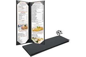 ONLVAN 4.25 x 14 inches Leather Menu Covers with Strong Wood Inside, 2 View Leather Menu Holder Book Style Double Fold Panel for Restaurant Coffee Bars Hotels (4.25" x 14" / Two Views /1pcs)
