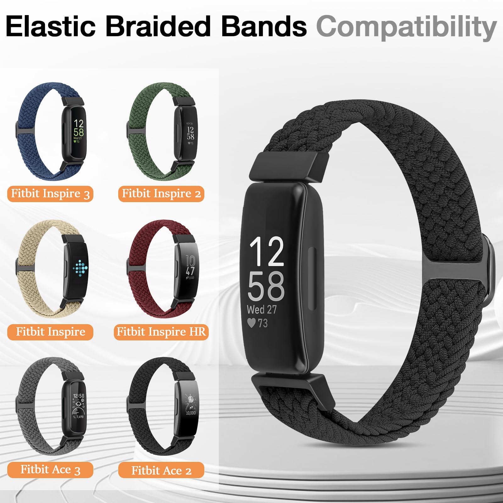 XANS Nylon Geflochtene Armband Kompatibel mit Fitbit Inspire 3/Inspire 2/Inspire/Inspire HR/Fitbit Ace 3/Ace 2, Elastisches Verstellbares Ersatzarmband Dehnbare Weiche Sport Armband für Damen Herren 5