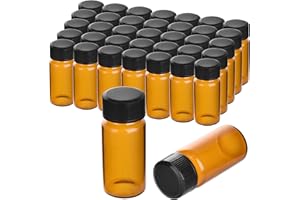 ESHATO 100 Pieces Glass Sample Vial, Liquid Sampling Small Glass Bottle with Black Plastic Screw Caps,Leakproof,Light Weight and Corrosion Resistance(20ML,Brown)