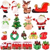 yeesport 18PCS Christmas Miniature Figurines Mini Santa Clause Ornament Xmas Micro Landscape Christmas Tree Christmas Figurines Snowman Reindeer Gift for DIY Fairy Garden