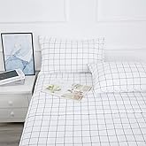 Best Season Printed Plaid Bed Sheet Set 4 Pieces - Queen Size - Double Brushed Microfiber Super Soft Breathable Bedding Sheets Black Grid
