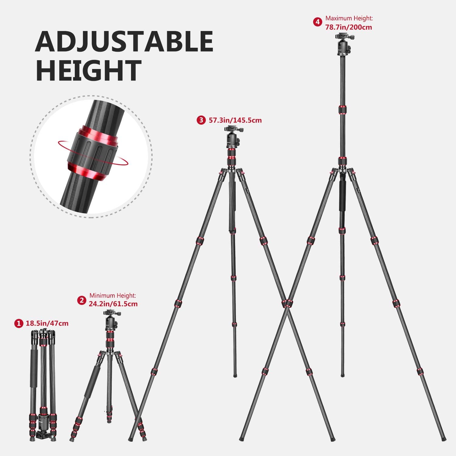 Neewer 79 Inches Carbon Fiber Camera Tripod Monopod with 2 Center Axis, 360 Degree Ball Head, 1/4 inch Quick Shoe Plate and Bag for DSLR Camera Video Camcorder Travel and Work，Load up to 26.5 pounds : Camera & Photo
